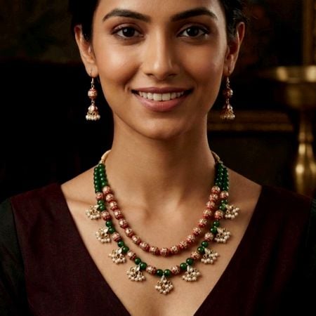 Handcrafted Kundan Glass Bead Necklace Set
